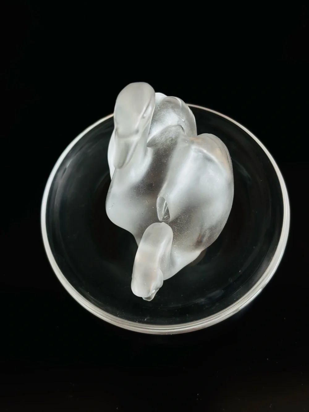 Signed Lalique Frosted Crystal Swan Pair Accent